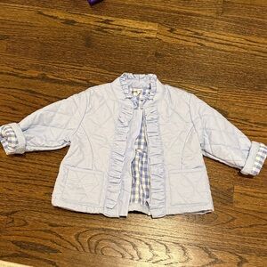 Stitchy Fish Light Blue Quilted Kids Jacket with Ruffle Trim size 24m